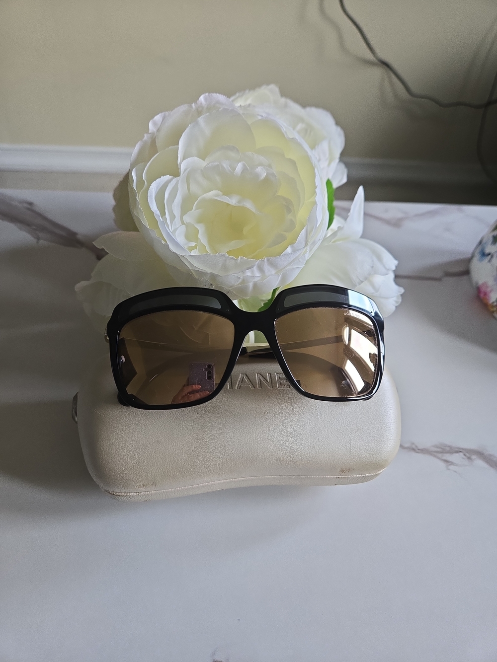 Chanel Women's Black Oversized Sunglasses - Brown Lenses With 18k Gold